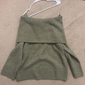 Cotton On Olive Green Off-the-Shoulder Foldover Sweater